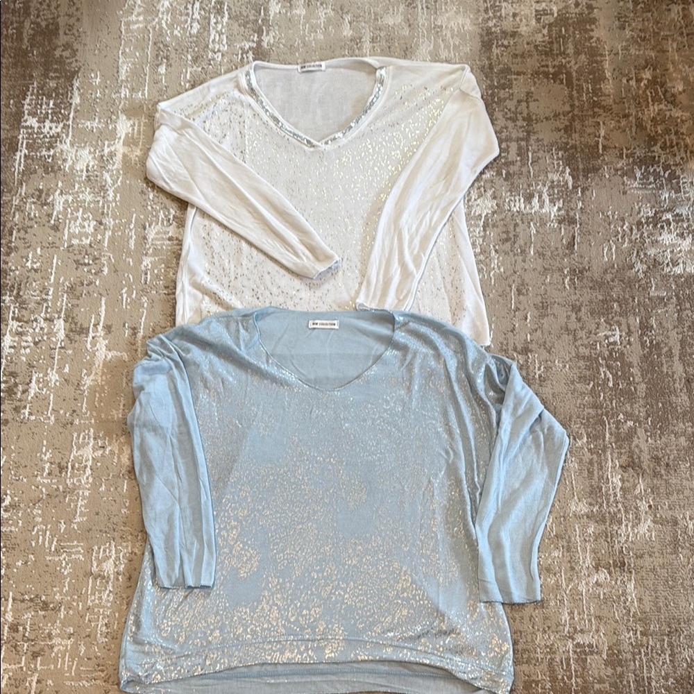 White and Light Blue Sparkle Sweaters